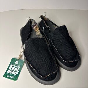 Sanuk Donna Hemp Womens 7 Black Two-Tone Slip-On Loafer Shoes Boho Lining NEW